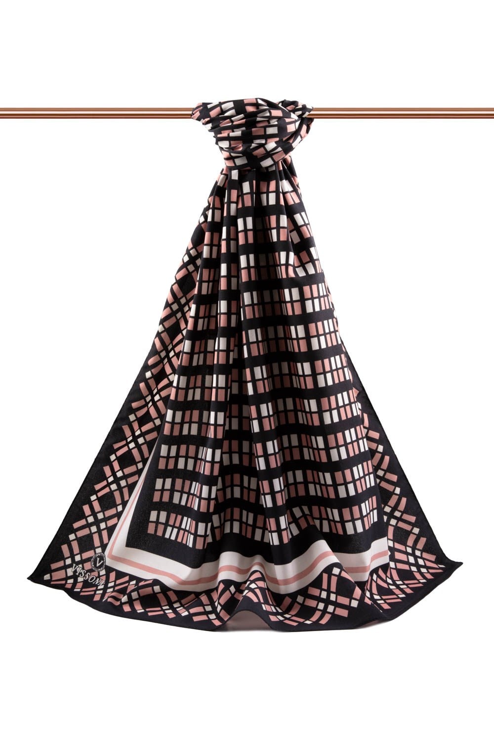 KREP KARE DESENLİ PUDRA RENKLİ 75X195 KIRIŞMAZ ŞAL