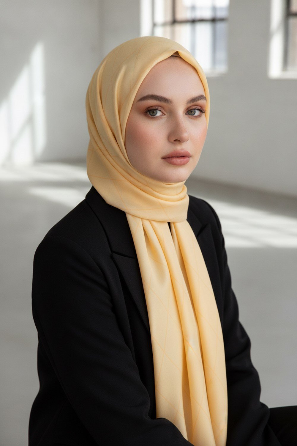 %100 Saf İpek Şal İnce Saten Vual Dokuma Çizgili Desenli 90x210 Şal