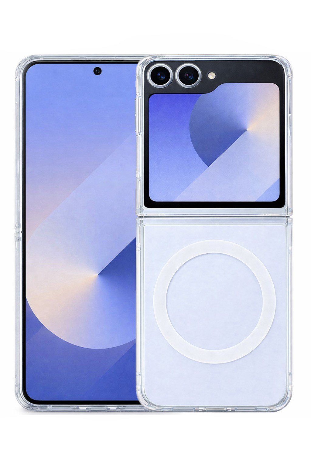 Samsung Galaxy Z Flip 5 Uyumlu Kamera Korumalı Magsafe Wireless Şarj Özellikli Lüks Şeffaf Silikon Telefon Kılıfı