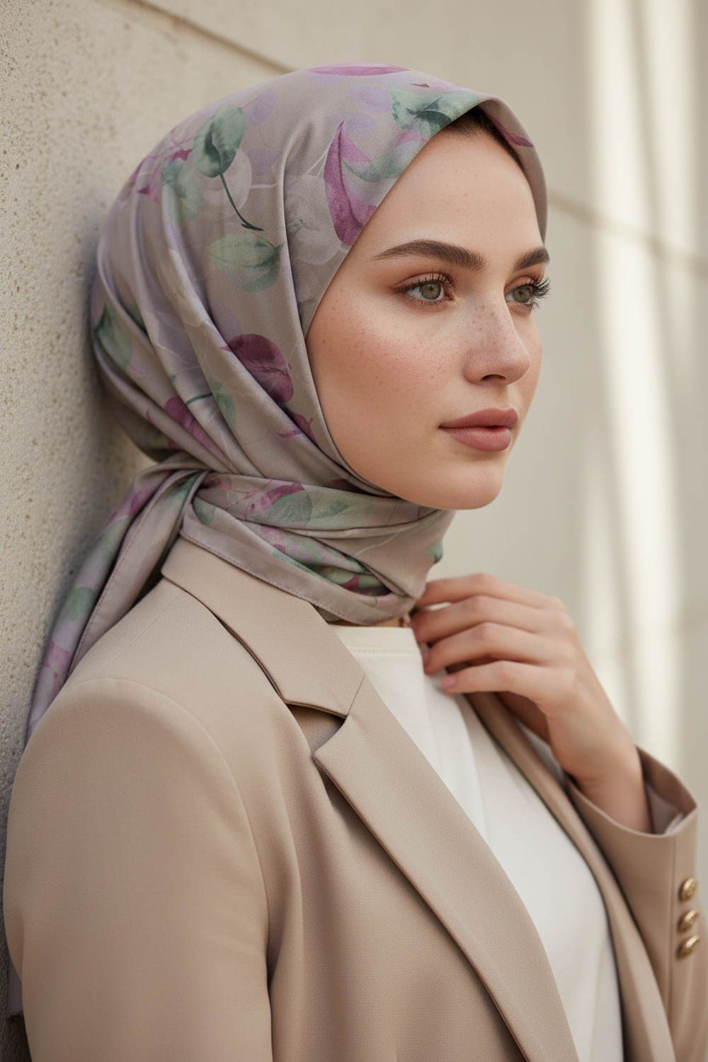 KREP SONBAHAR DESENLİ PEMBE RENKLİ 75X195 KIRIŞMAZ ŞAL