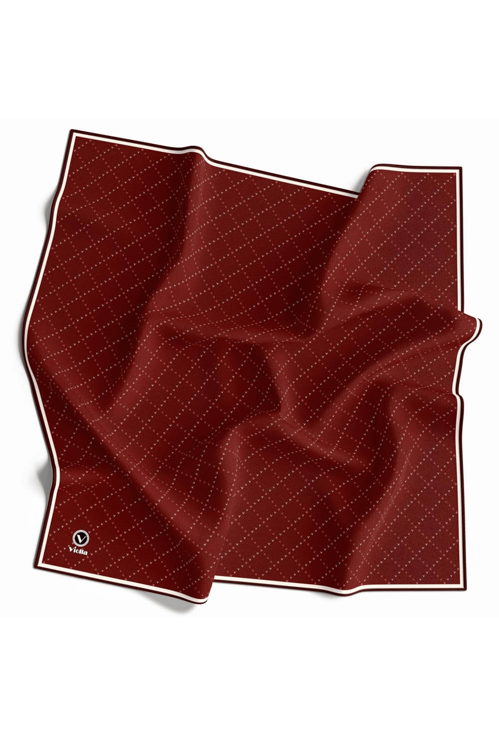 Twill Noktalı V Desenli Bordo Renkli 90x90 Eşarp (İpek İçermez) Kenar Dikiş Şekli El Dikişli