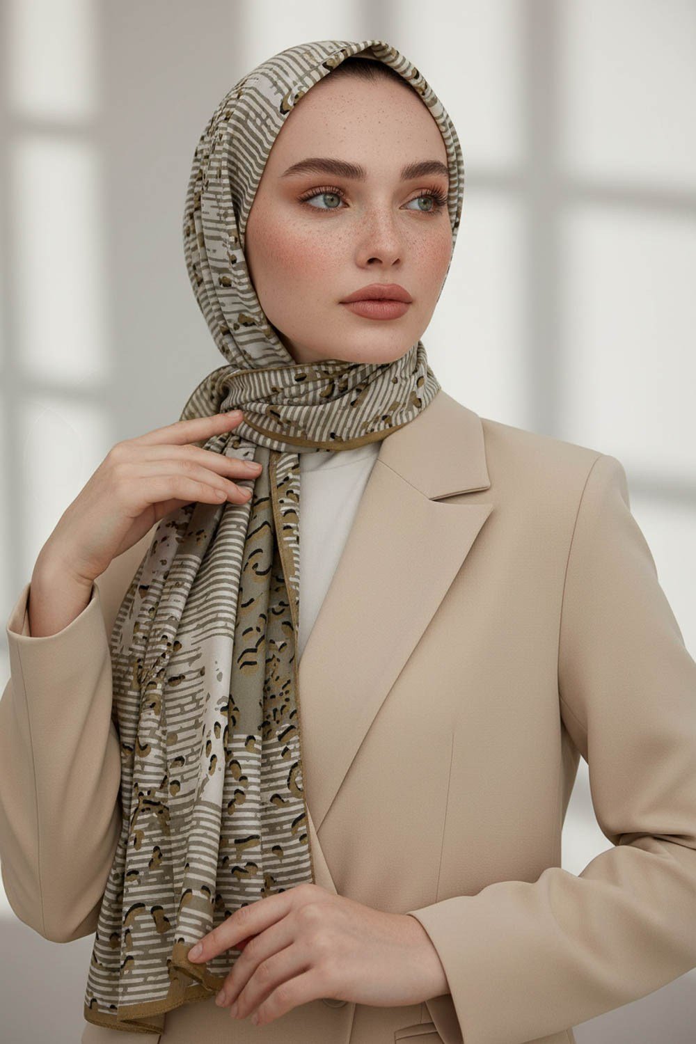 KREP ESKİTME DESENLİ HARDAL RENKLİ 75X195 KIRIŞMAZ ŞAL