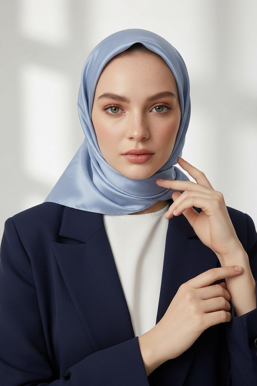 Viskon Twill İpek Az Hatalı Mavi Renkli 90x90 Düz Eşarp Dikim Şekli : El Dikişi