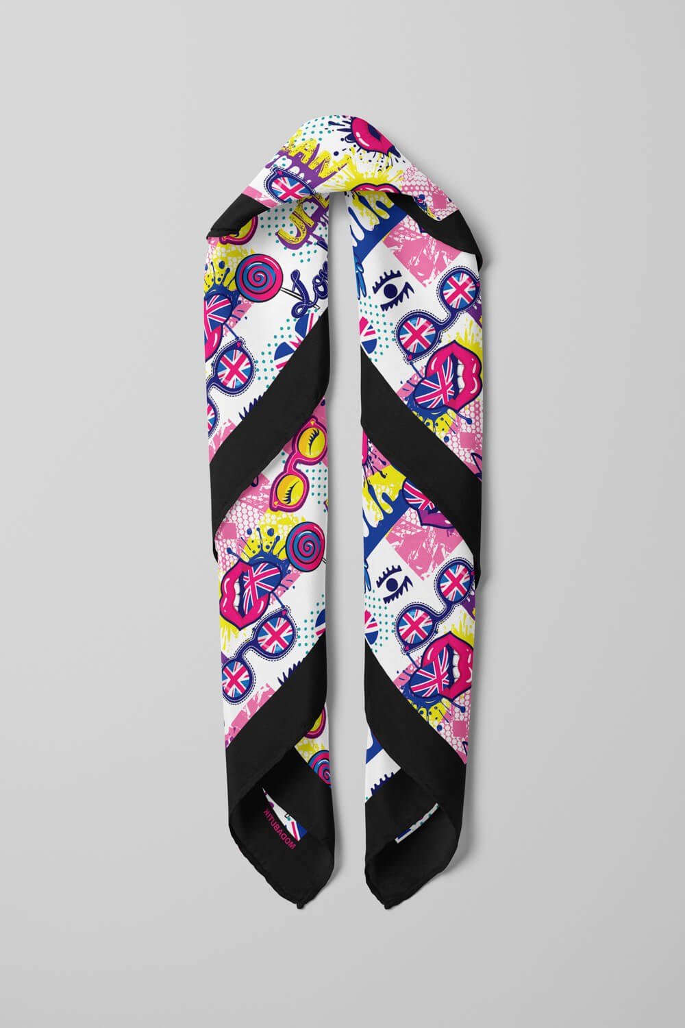 Violla V28 Kadın Pembe Mavi London Desen Desenli 50x50 Bandana HYL DG0774-22