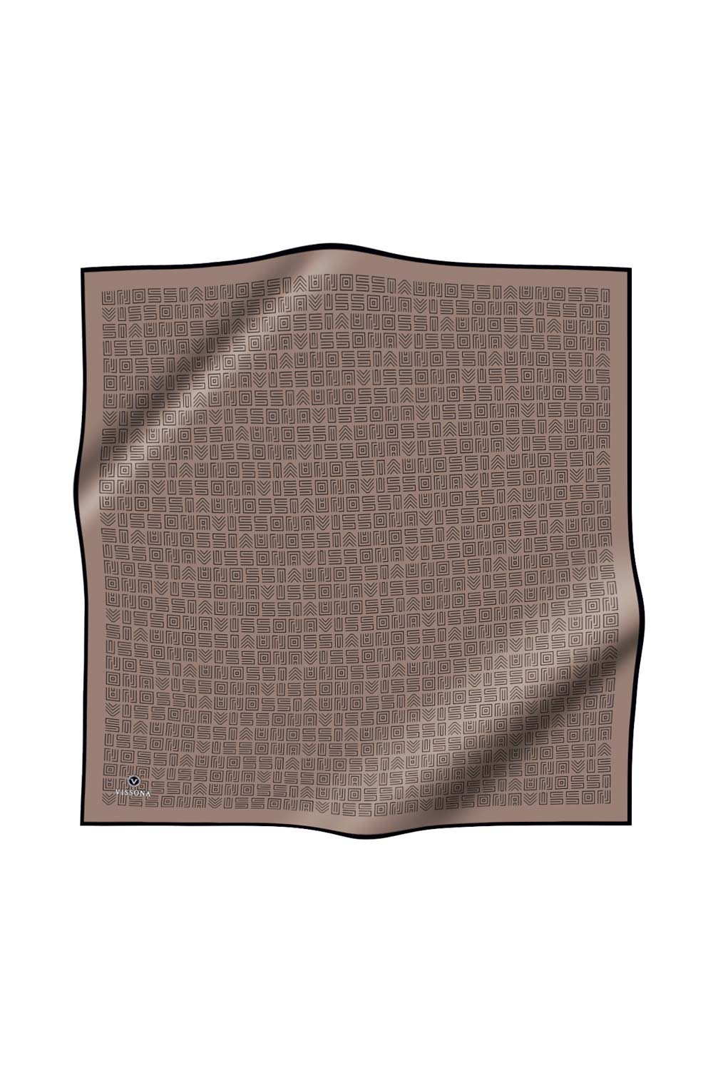 %57 İPEK %43 VİSKON Twill İpek Etnik Motif Desenli Vizon - Siyah Renkli 90x90 Eşarp Dikim Şekli : El Dikişi
