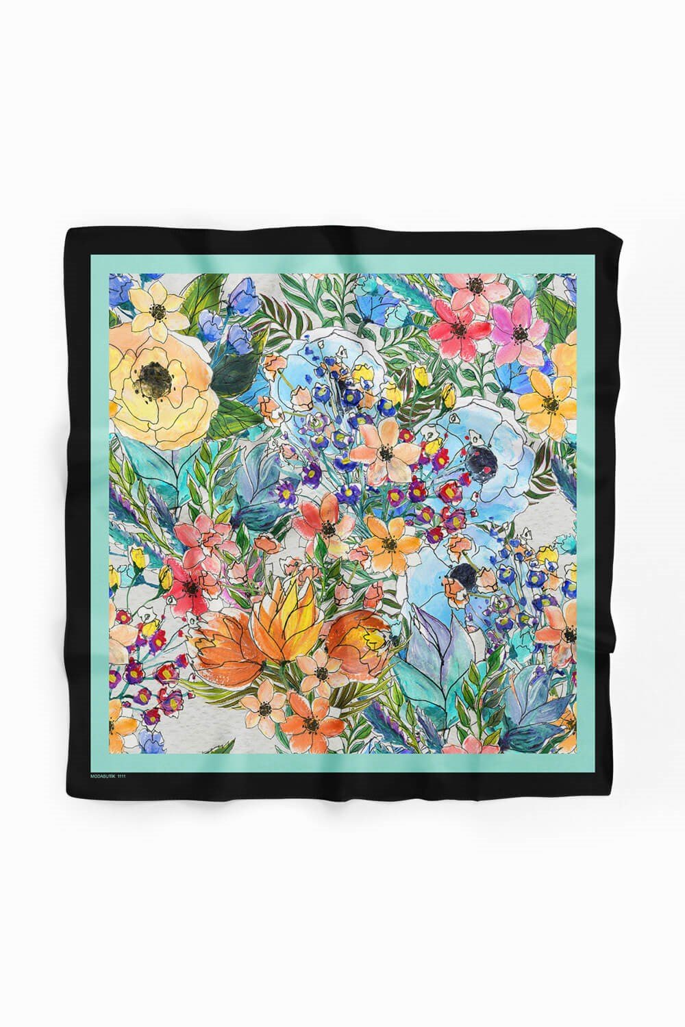 Violla F43 Kadın Su Yeşili Siyah Jardin Desenli 50x50 Bandana HYL DG01111-22