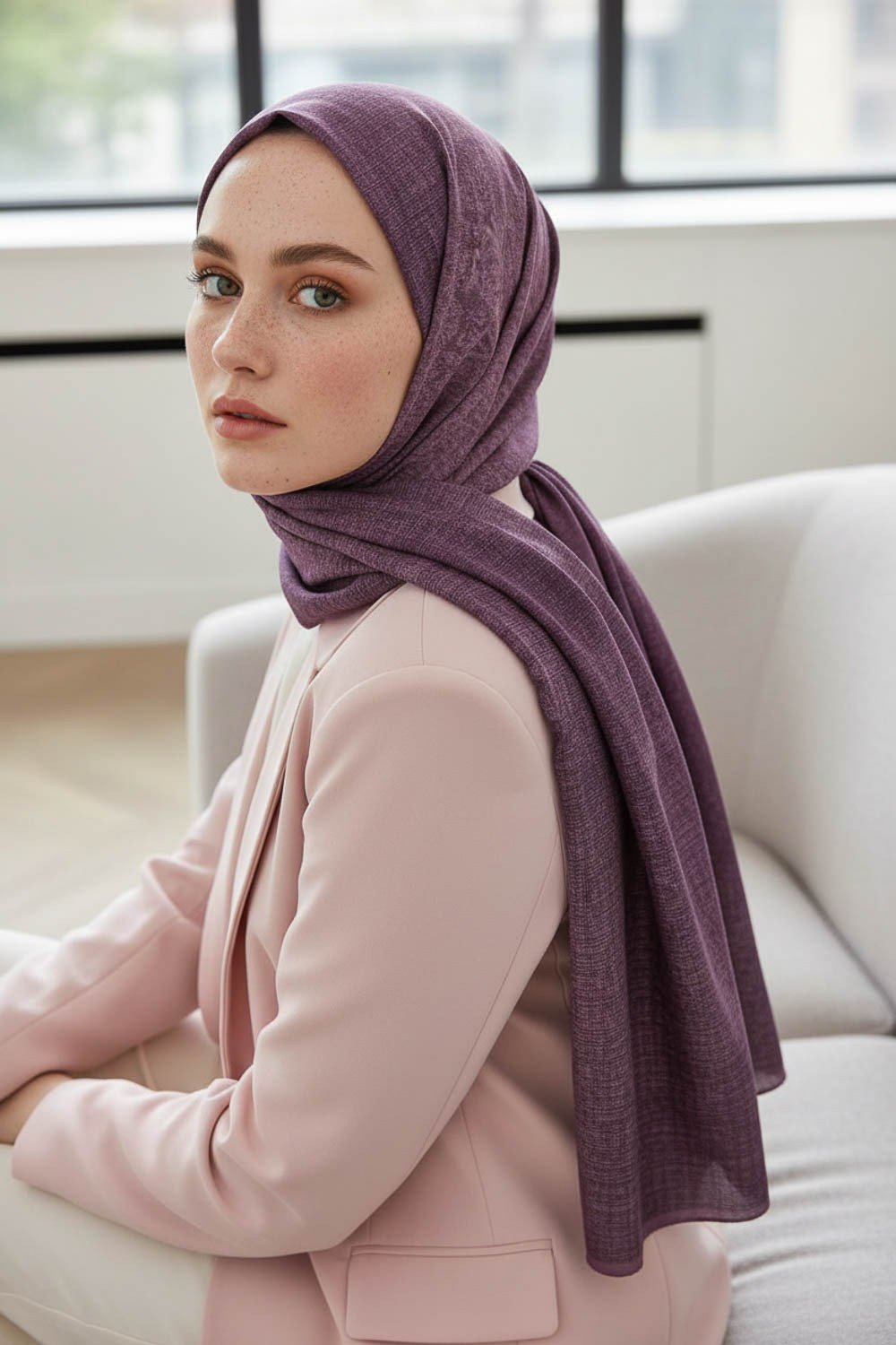 KREP DOKU DESENLİ PEMBE RENKLİ 75X195 KIRIŞMAZ ŞAL