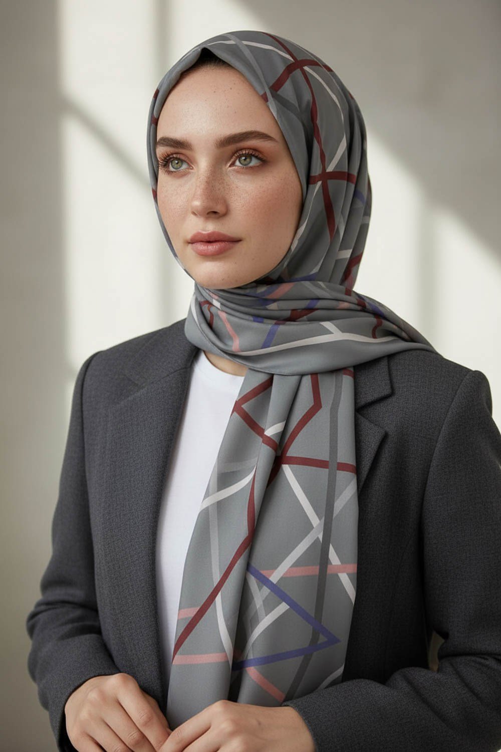 KREP ÇİZGİLİ DESENLİ GRİ RENKLİ 75X195 KIRIŞMAZ ŞAL