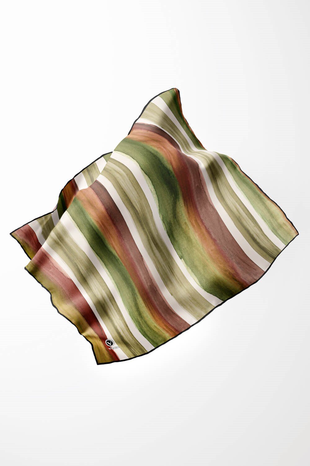 Twill Suluboya Çizgi Desenli Haki - Kiremit Renkli 90x90 Eşarp (İpek İçermez) Kenar Dikiş Şekli El Dikişli