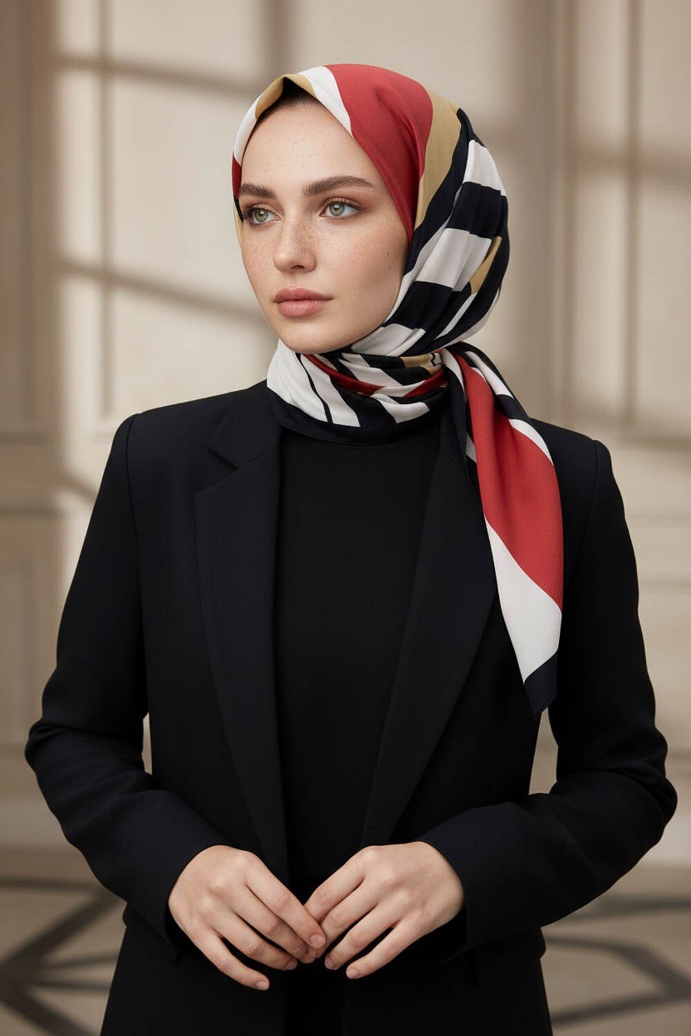 KREP DESENLİ BEJ RENKLİ 75X195 KIRIŞMAZ ŞAL
