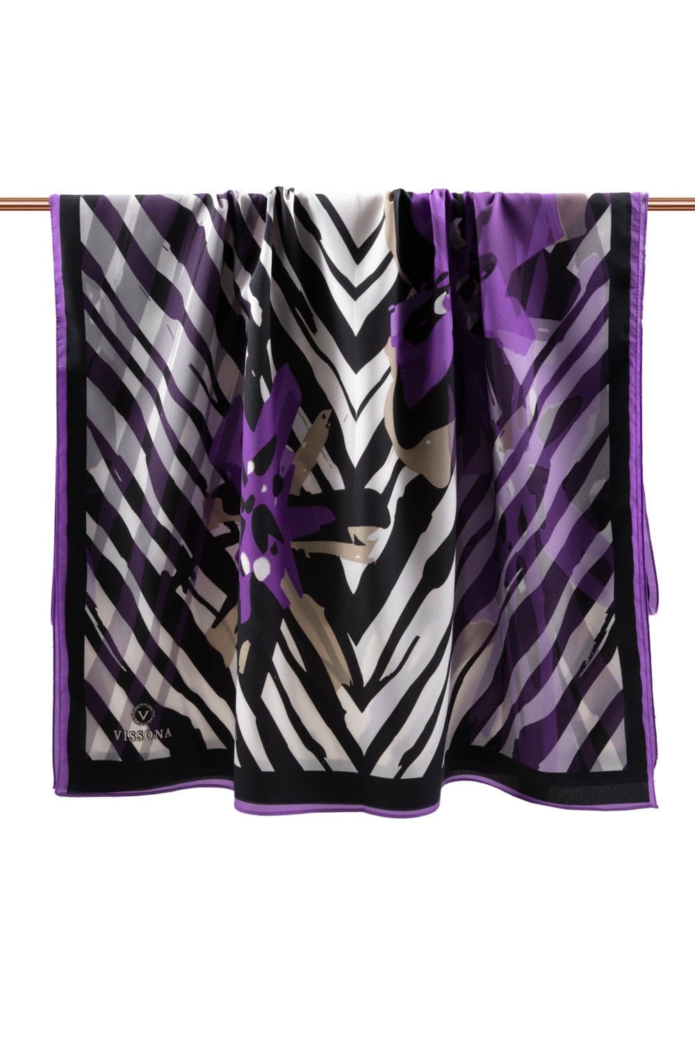 KREP ZEBRA VE ÇİÇEK DESENLİ LİLA RENKLİ 75X195 KIRIŞMAZ ŞAL