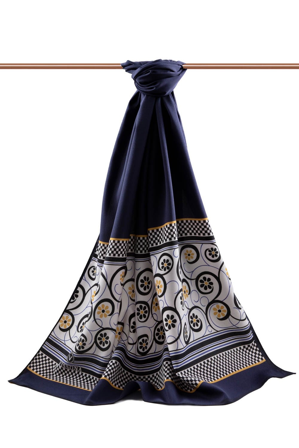 KREP KENAR MOTİFİ ÇİÇEK DESENLİ İNDİGO RENKLİ 75X195 KIRIŞMAZ ŞAL