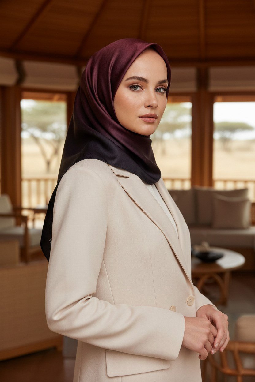 % 57  İPEK % 43 VİSKON Twill İpek Degrade Desenli Bordo Renkli 90x90 Eşarp Dikim Şekli : El Dikişi