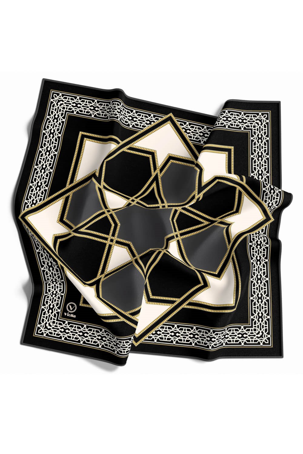 Twill Osmanlı Çini Desenli Füme Renkli 90x90 Eşarp (İpek İçermez)Kenar Dikiş Şekli El Dikişli