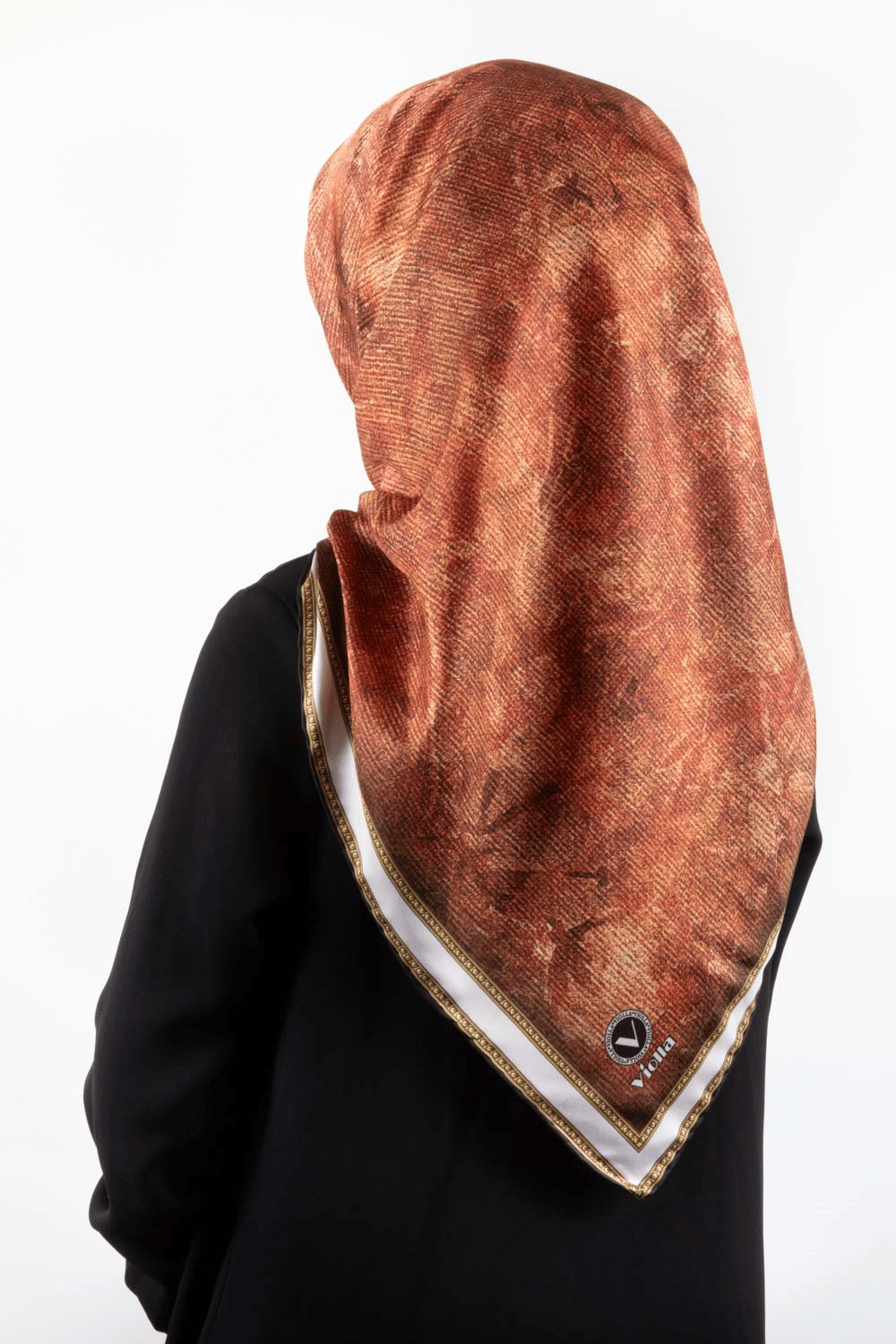 Twill Çiçek Desenli Taba Renkli 90x90 Eşarp (İpek İçermez) Kenar Dikiş Şekli El Dikişli