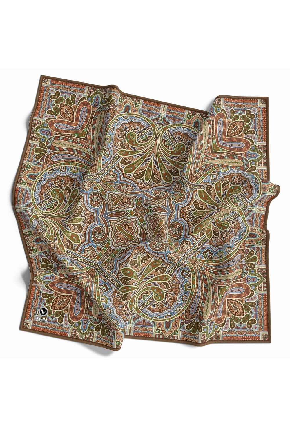 Kristal Şal Desenli Sütlükahverengi Renkli 90x90 Eşarp (İpek İçermez) Kenar Dikiş Şekli El Dikişli