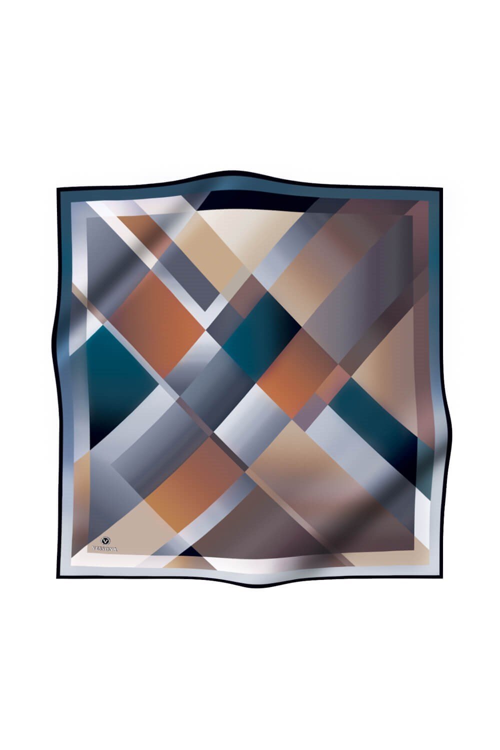 %57 İPEK % 43 VİSKON Twill İpek Geometrik Desenli Petrol Mavisi - Gri Renkli 90x90 Eşarp Dikim Şekli : El Dikişi