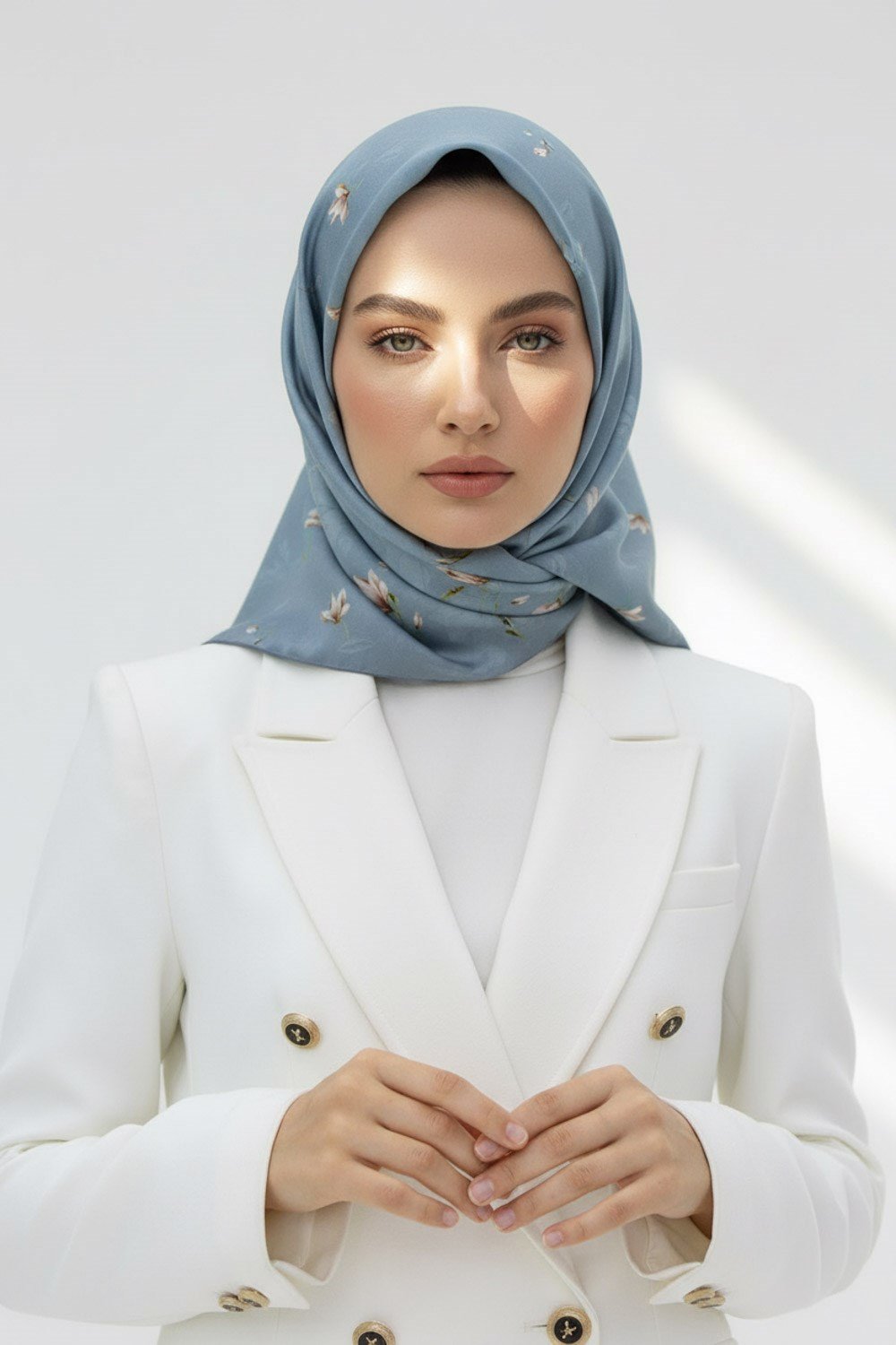 %100 Twill İpek Çiçek Desenli Petrol Yeşili Renkli 90x90 Eşarp Dikim Şekli : El Dikişi