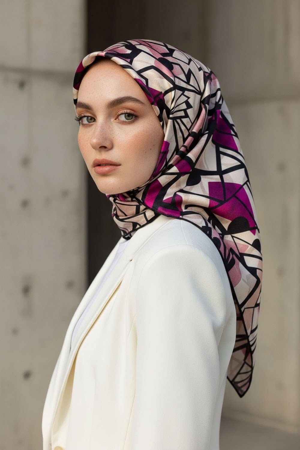 %100 Twill Renkli Petek Desenli Fuşya - Pembe Renkli 90x90 Eşarp Dikim Şekli: El Dikişii