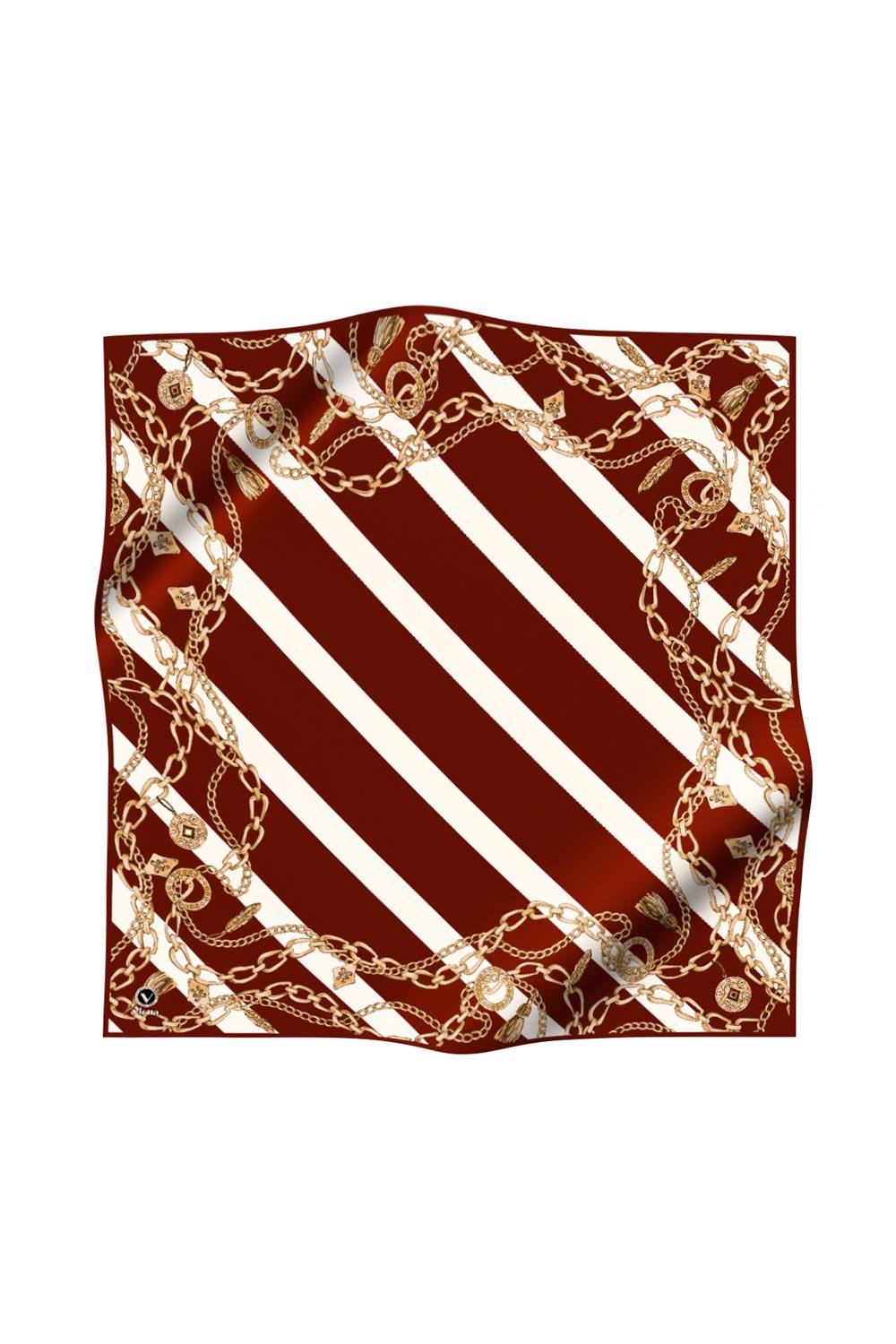 Twill Çizgili Zincir Desenli Bordo Renkli 90x90 Eşarp (İpek İçermez) Kenar Dikiş Şekli El Dikişli