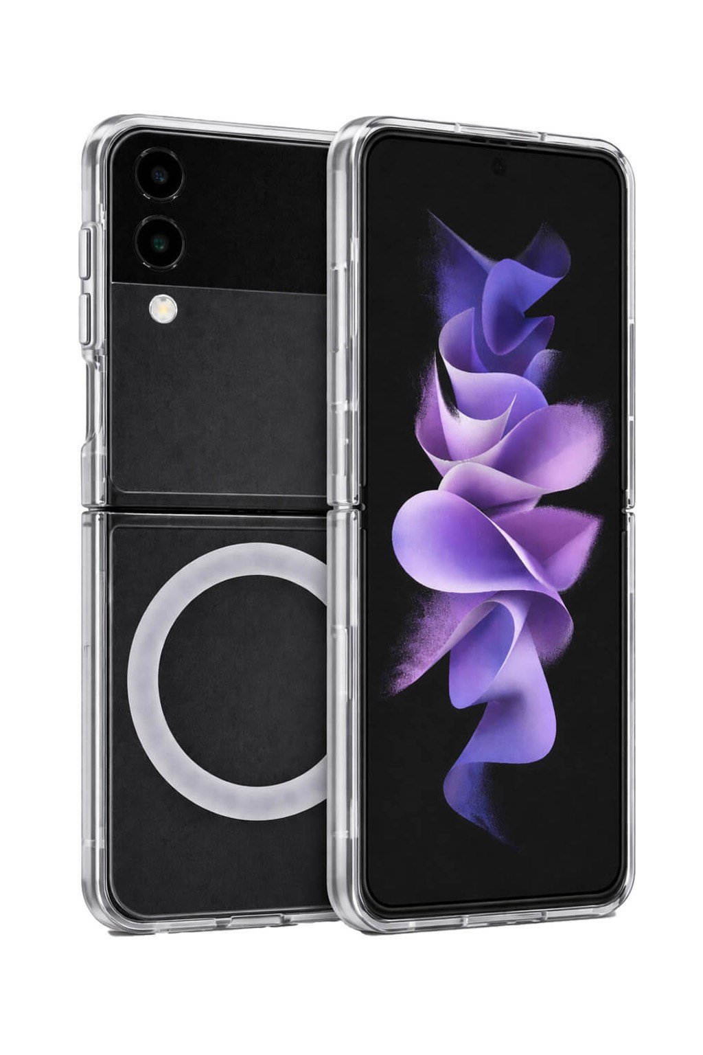 Samsung Galaxy Z Flip 3 Uyumlu Kamera Korumalı Magsafe Wireless Şarj Özellikli Lüks Şeffaf Silikon Telefon Kılıfı