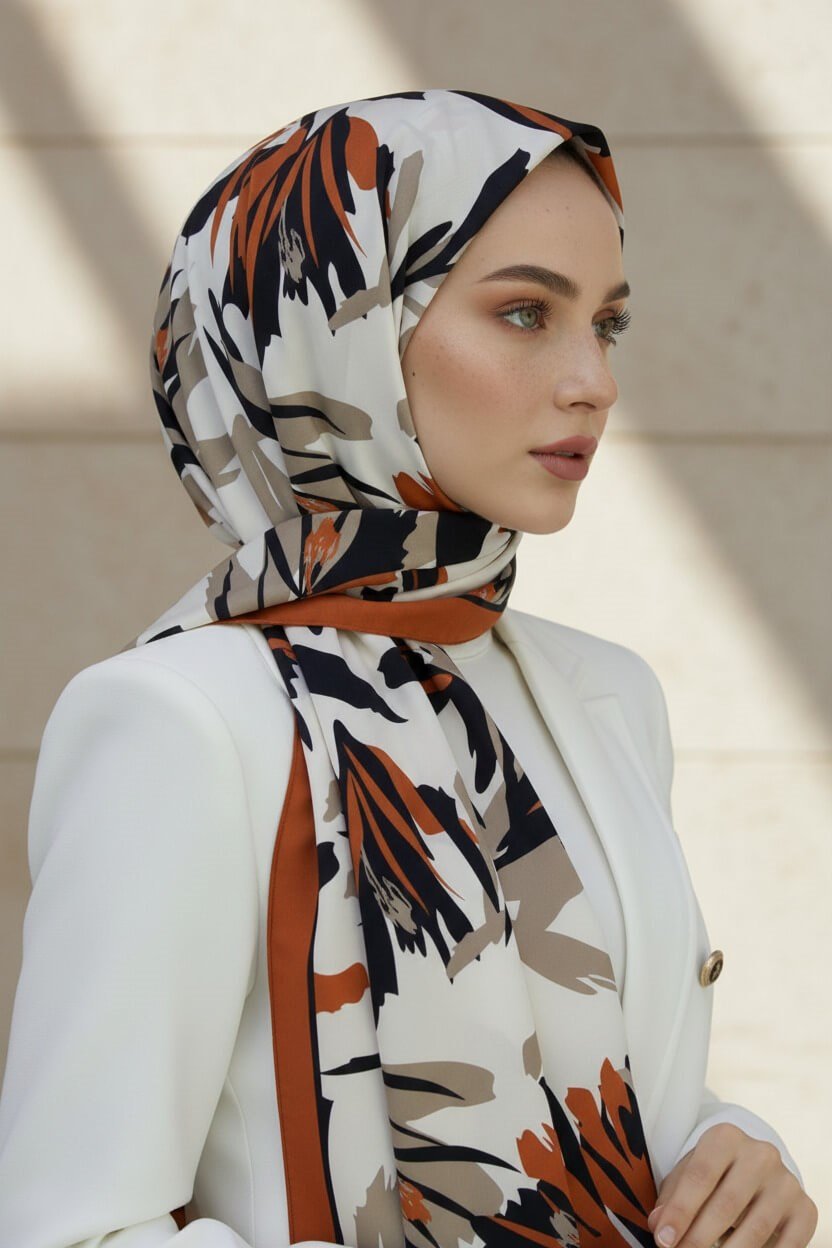 KREP YAPRAK DESENLİ TABA RENKLİ 75X195 KIRIŞMAZ ŞAL