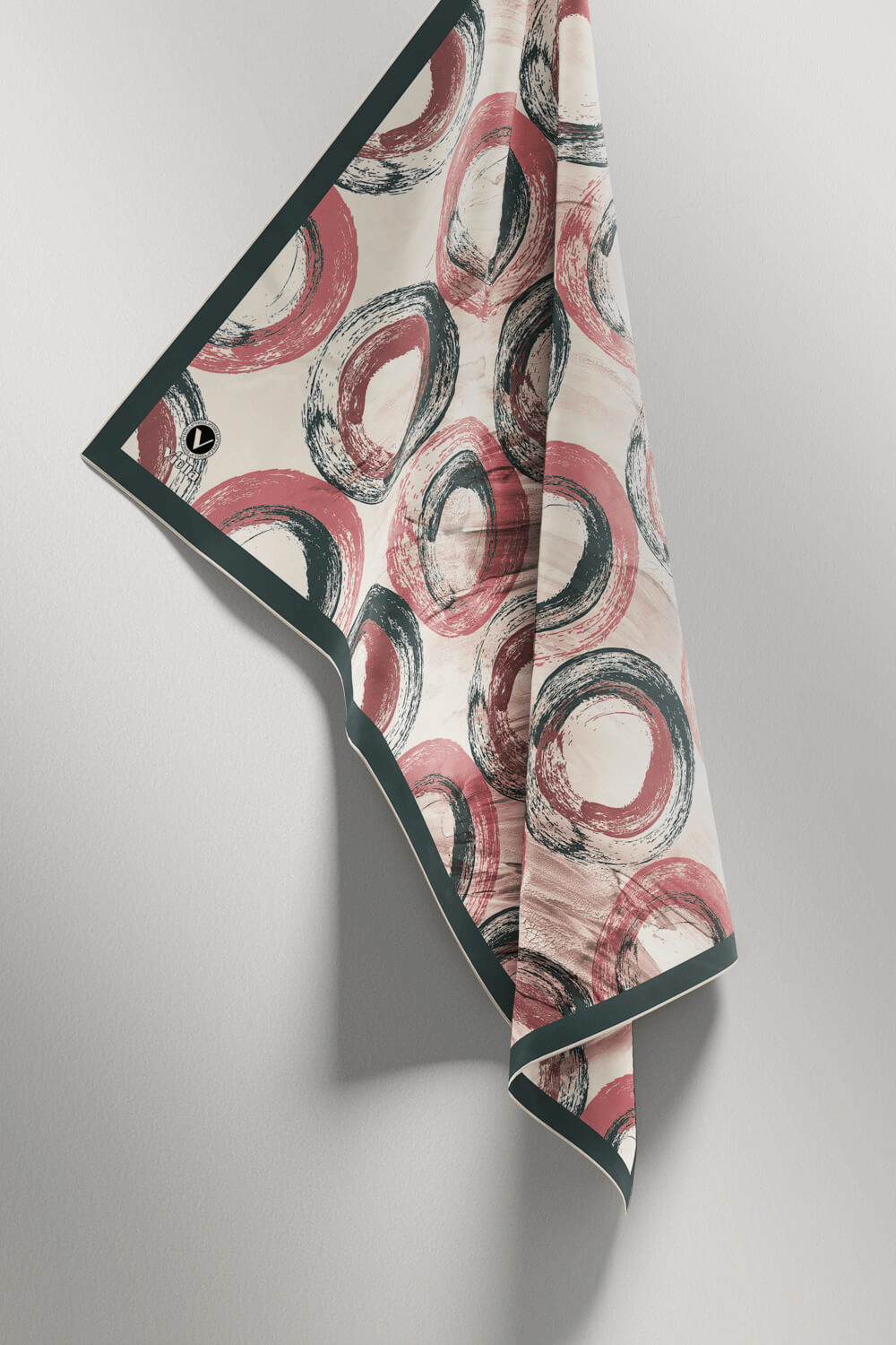 Twill Geometrik Fırça Darbesi Desenli Pudra Renkli 90x90 Eşarp (İpek İçermez) Kenar Dikiş Şekli El Dikişli