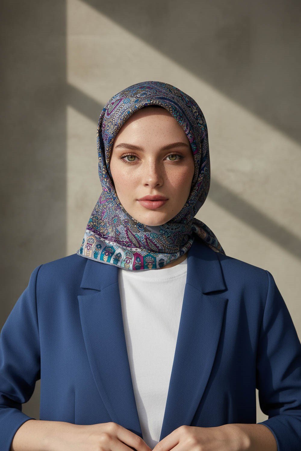 %100 Twill İpek Etro Desenli Gri Renkli 90x90 Eşarp Dikim Şekli : El Dikişi