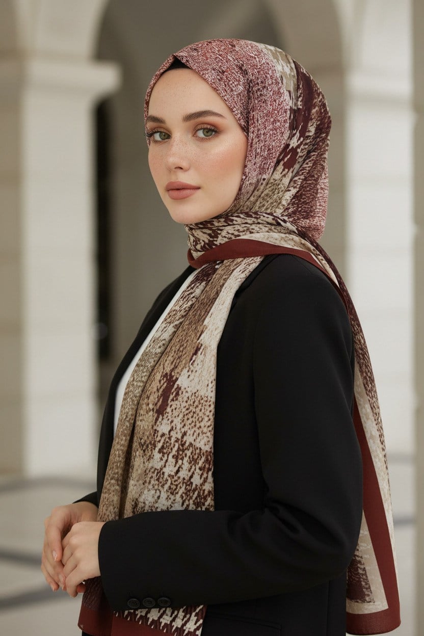 KREP KAZAYAĞI DESENLİ BORDO RENKLİ 75X195 KIRIŞMAZ ŞAL