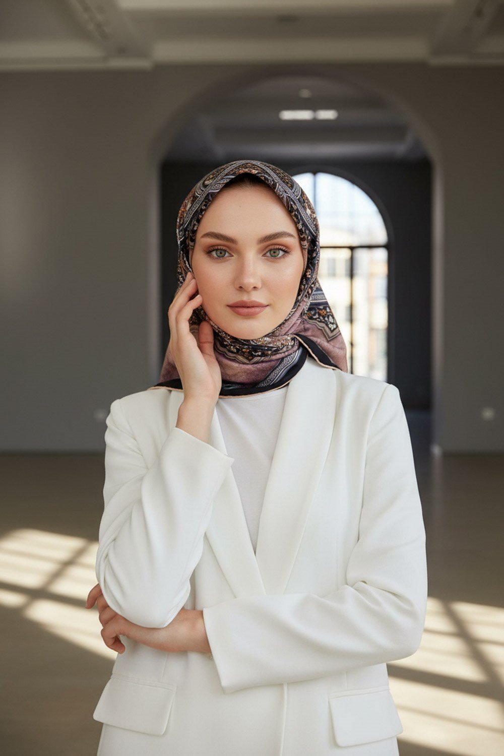 % 57 İPEK % 43 VİSKON Twill İpek Şal Desenli Pudra - Siyah Renkli 90x90 Eşarp Dikim Şekli : El Dikişi