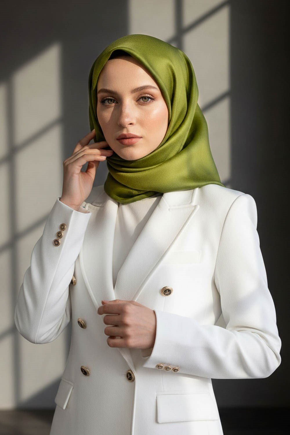 %100 Twill İpek Düz Desenli Küf Yeşili Renkli Daha Tok Exclusive Serisi 90x90 Eşarp Dikim Şekli : El Dikişi