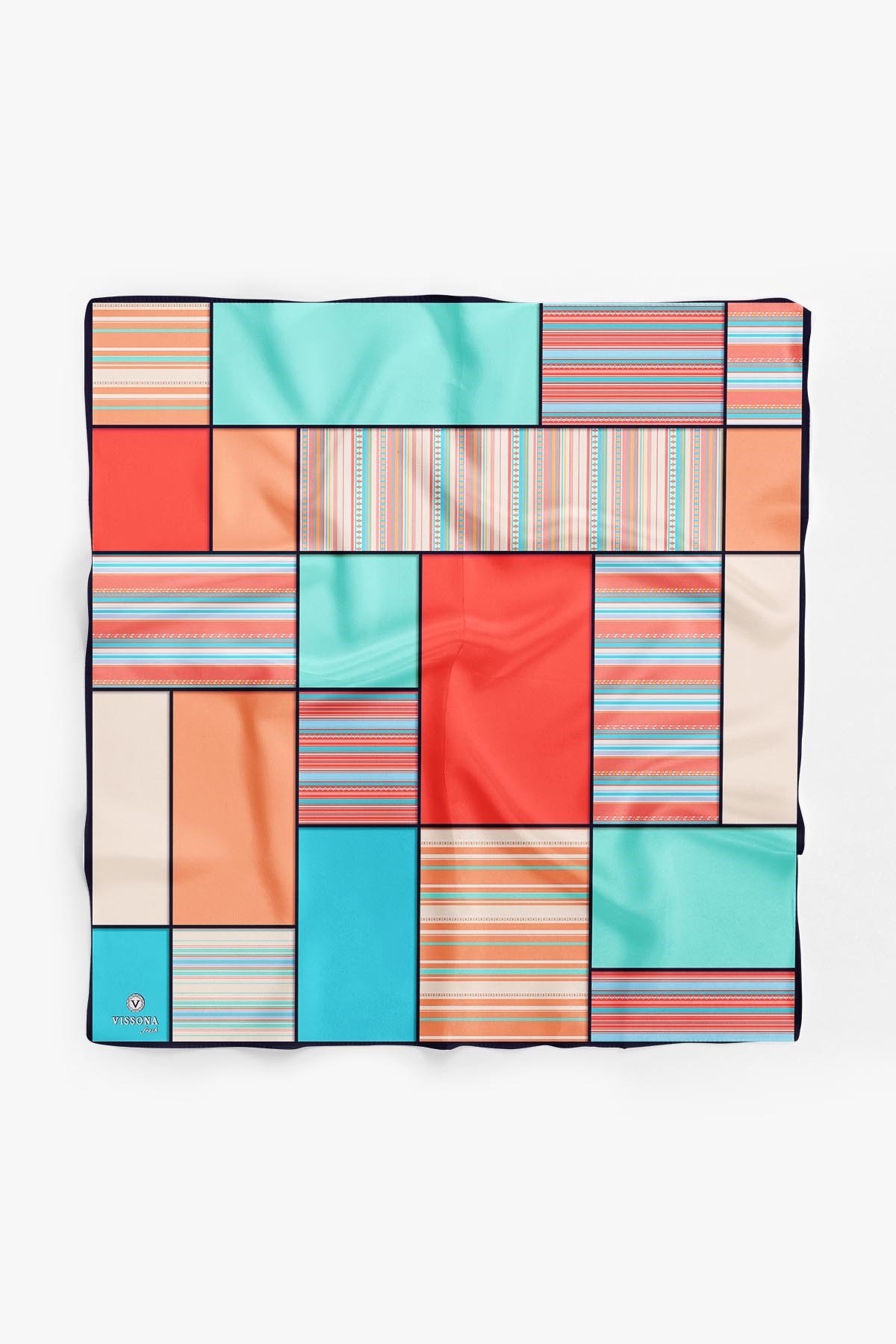 %100 İpek Kadın Geometrik Desenli Bandana 80x80