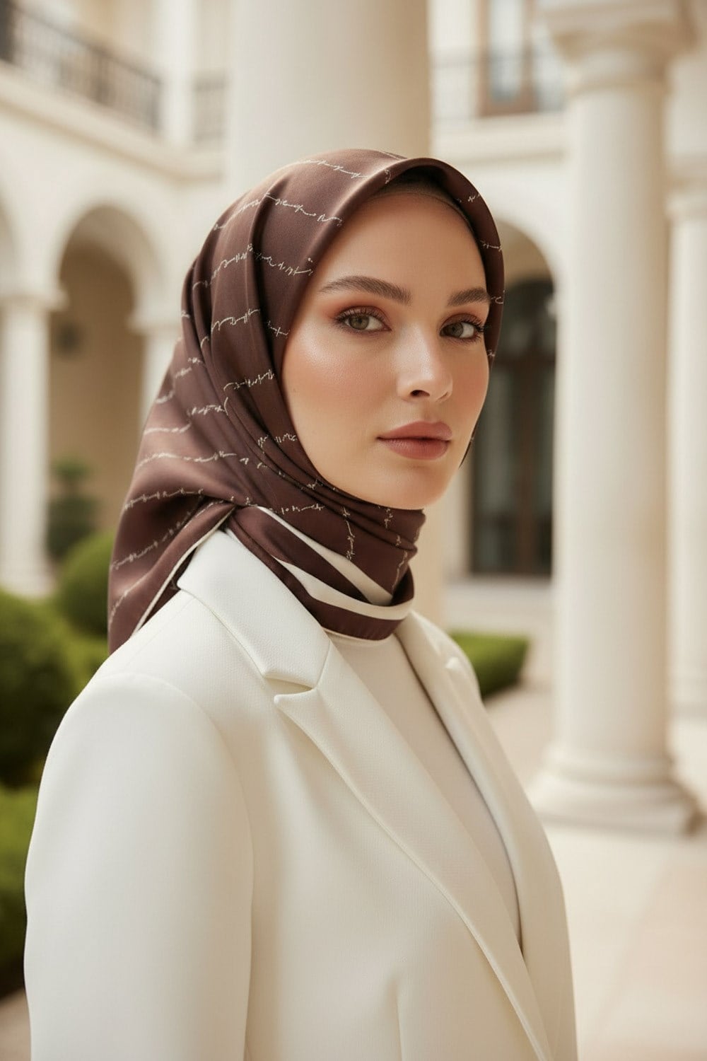 %100 Twill İpek El Yazısı Vissona Desenli 90x90 Eşarp Dikim Şekli : El Dikişi