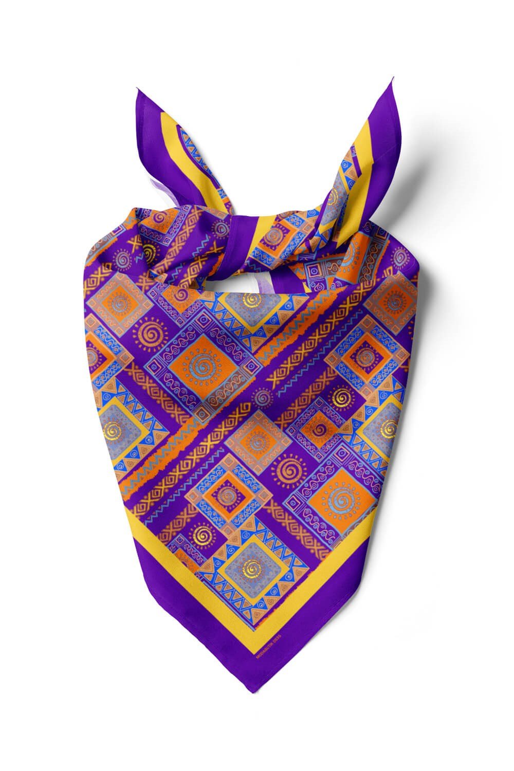 Violla H16 Kadın Mor Sarı Ethnic Patch Desenli 50x50 Bandana