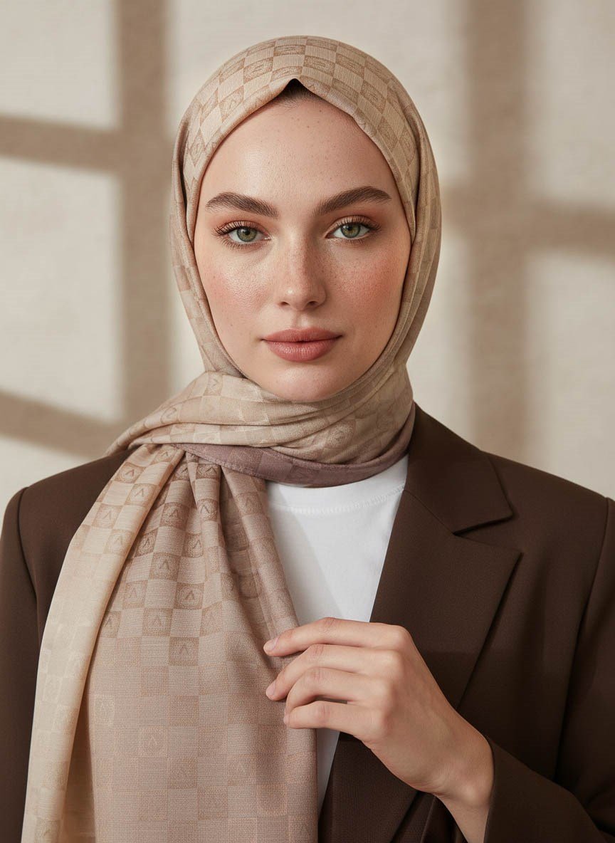 Vissona %57 İPEK %43 PAMUK Degrade Desenli Krem Renkli Şal -  70x190 Dikiş Tipi İtalyan Dikişli