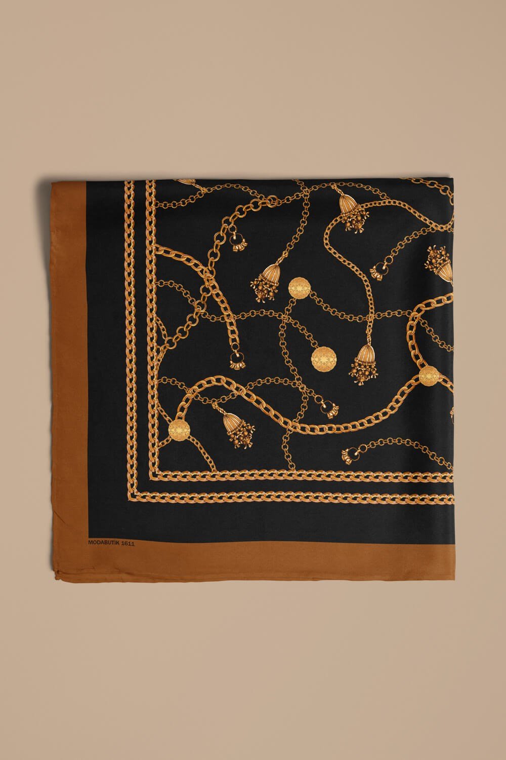 Violla C28 Kadın Sarı Siyah Zincir Desenli 50x50 Bandana HYL DG01611-22