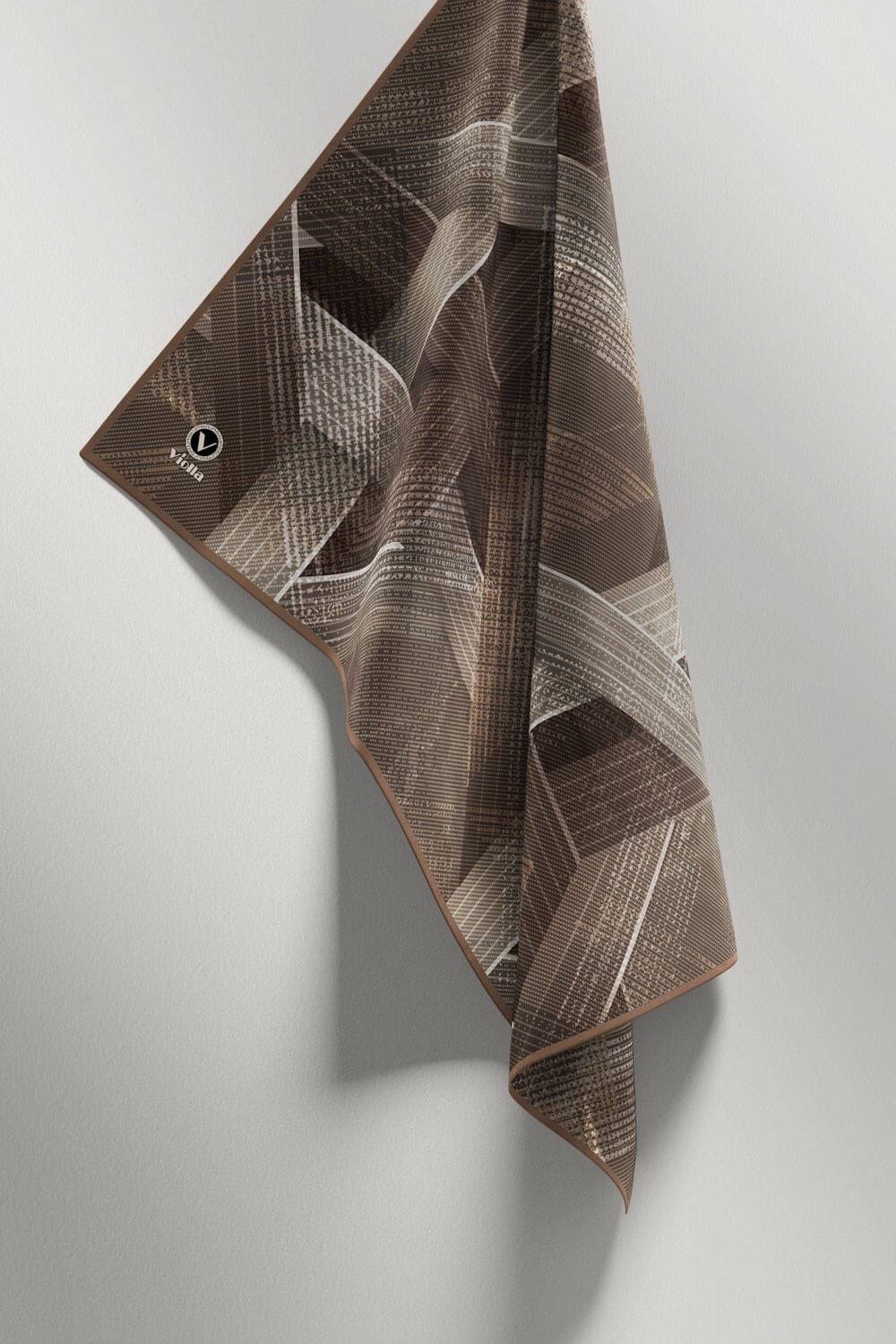 Twill Dokulu Geometrik Desenli Bej  Renkli 90x90 Eşarp (İpek İçermez) Kenar Dikiş Şekli El Dikişli