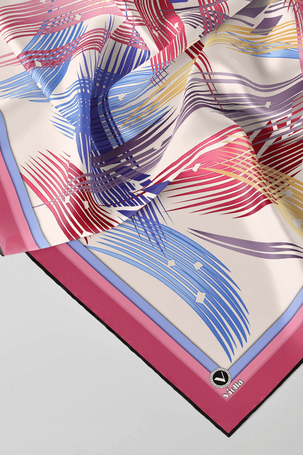 Twill Geometrik Desenli Pembe Renkli 90x90 Eşarp (İpek İçermez) Kenar Dikiş Şekli El Dikişli