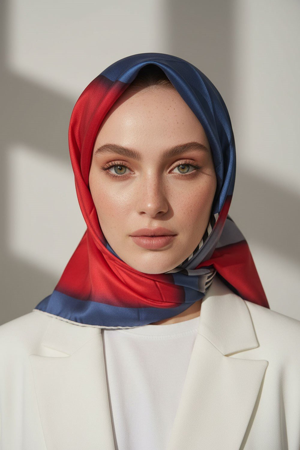 %100 Twill Renk Bloklu Çizgili Desenli Bordo - İndigo Renkli 90x90 Eşarp Dikim Şekli: El Dikişii