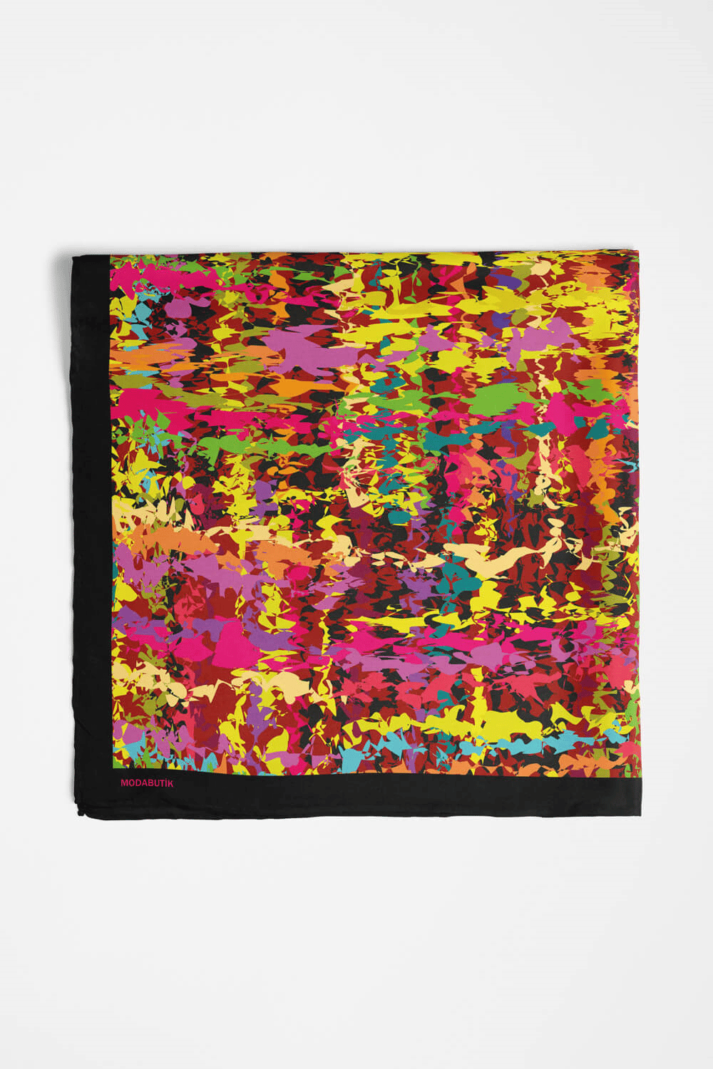 C71 Kadın Yağlı Boya Desenli Bandana 50x50 Pembe Yeşil DG0256-22