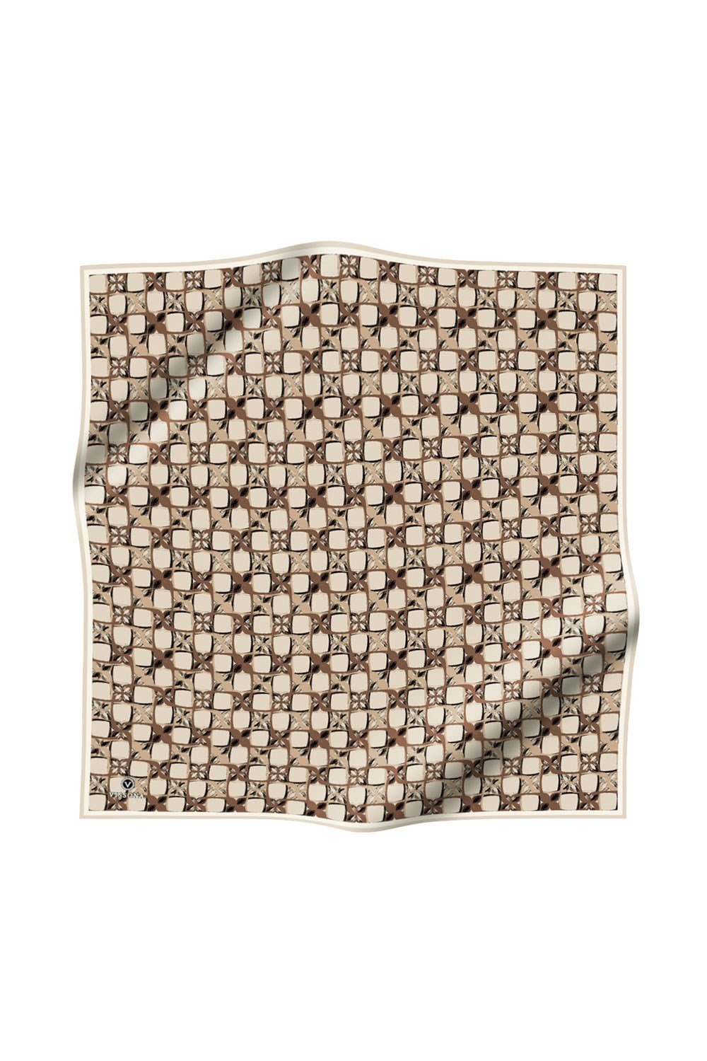 %100 Twill İpek Geometrik Desenli Taş Renkli 90x90 Eşarp Dikim Şekli : El Dikişi