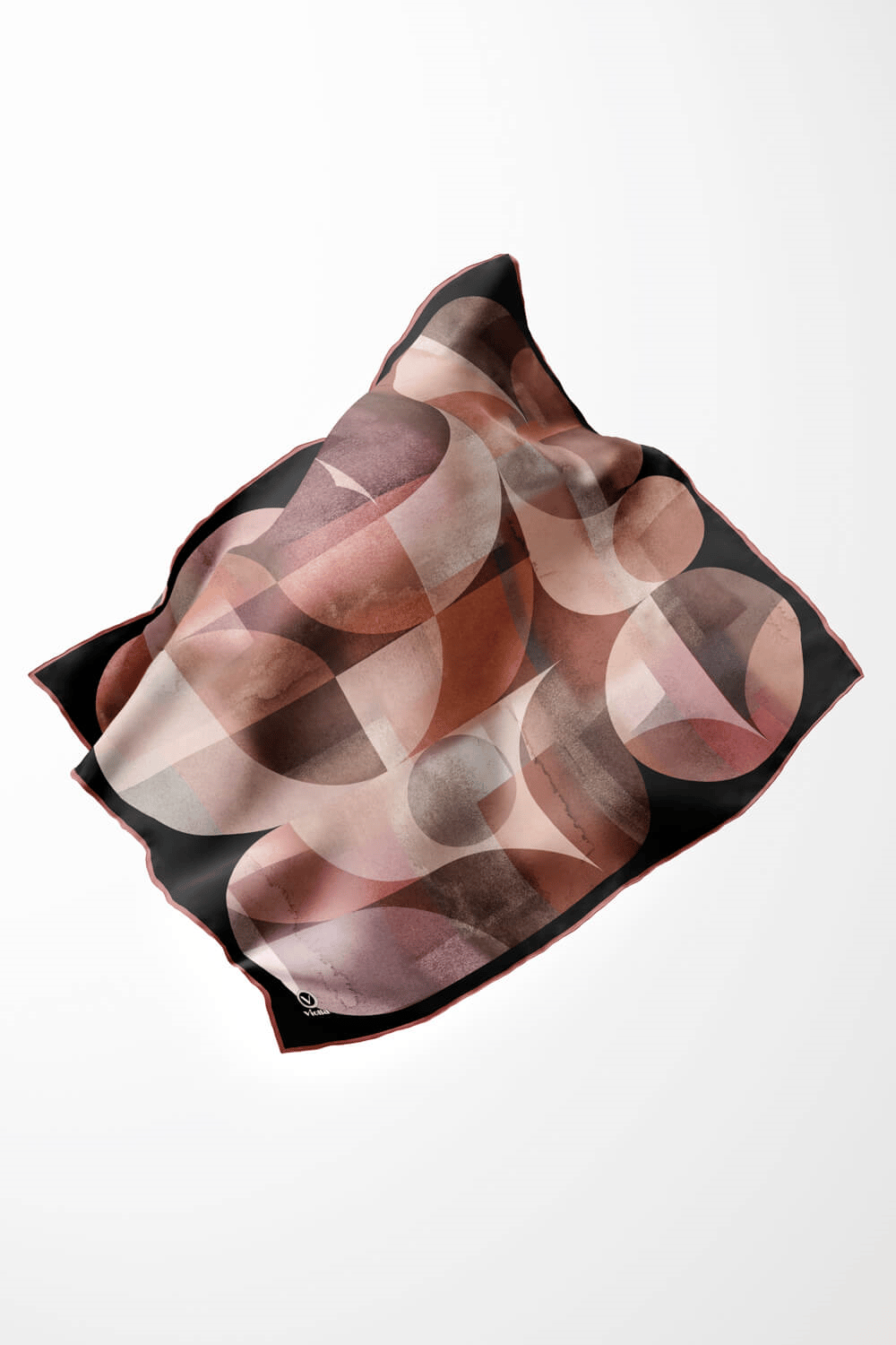 Twill Geometrik Desenli Pembe Renkli 90x90 Eşarp (İpek İçermez)Kenar Dikiş Şekli El Dikişli