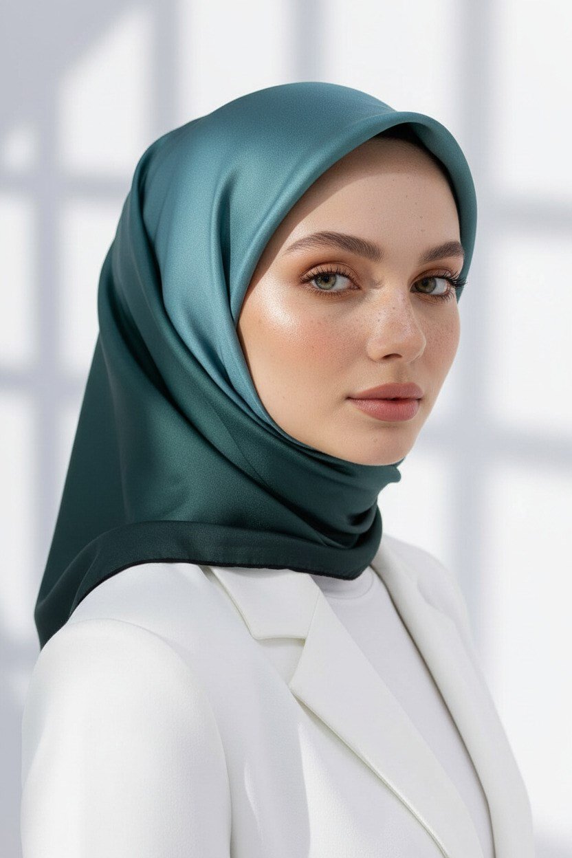 %100 Twill İpek Degrade Desenli Mint Yeşili Renkli 90x90 Eşarp Dikim Şekli : El Dikişi