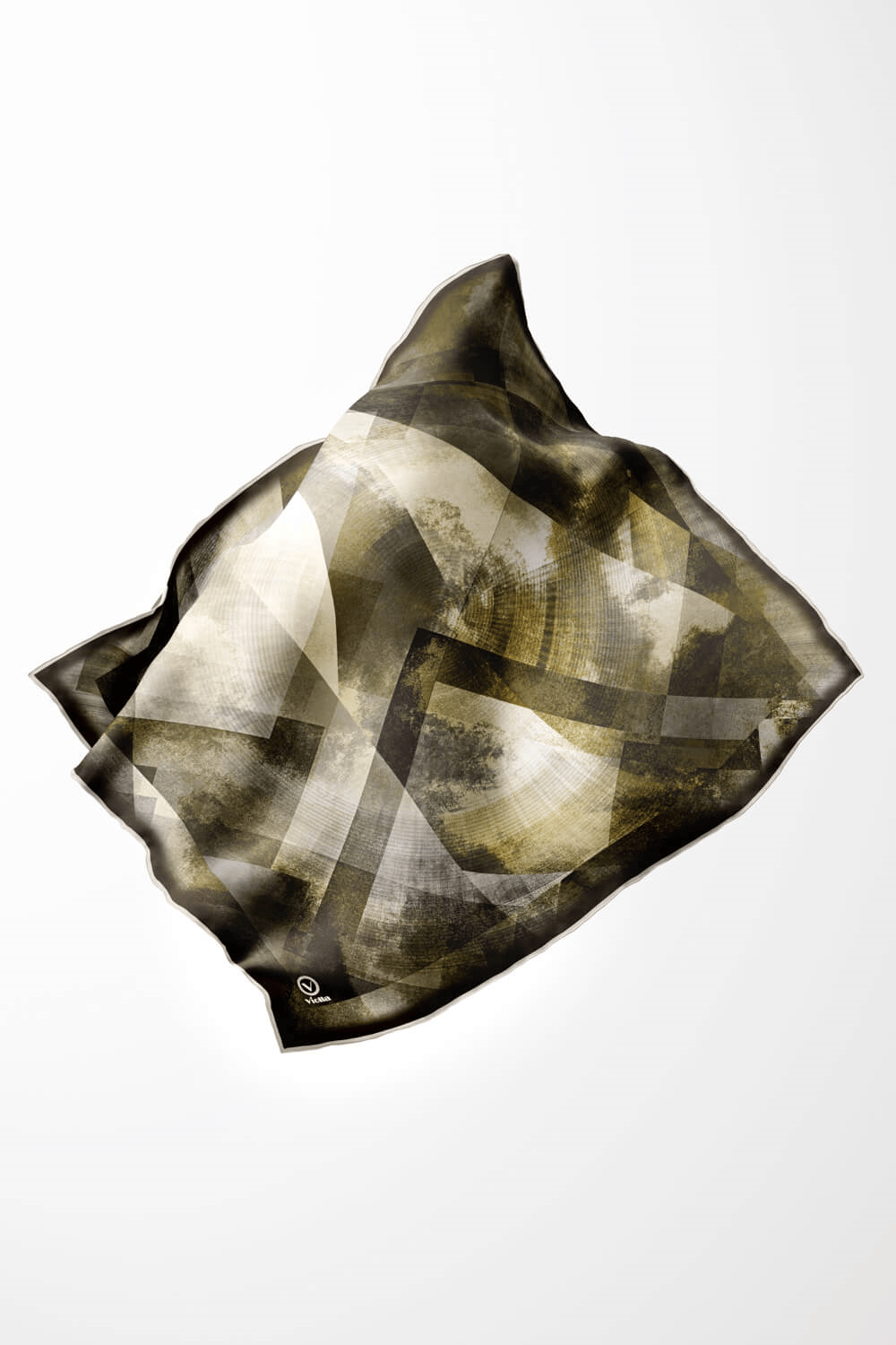 Twill Batik Desenli Haki Renkli 90x90 Eşarp (İpek İçermez) Dikim Şekli : El Dikişi
