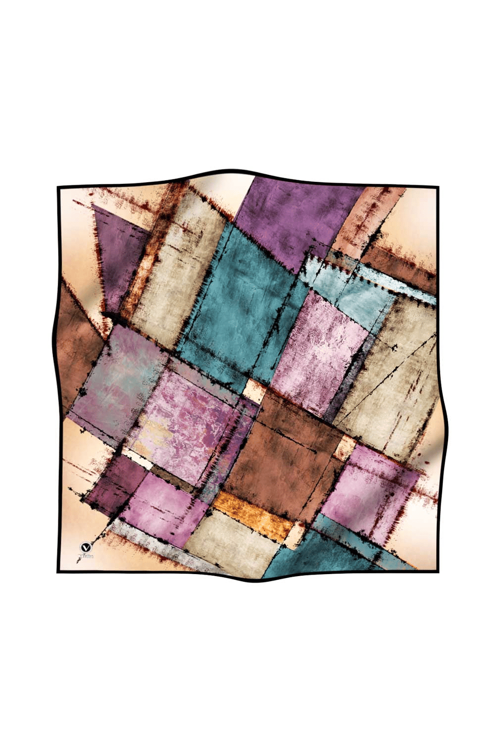 Twil Yamalı Ve Geometrik Desenli Petrol Yeşili Renkli 90x90 Eşarp (İpek İçermez) Dikim Şekli : El Dikişi