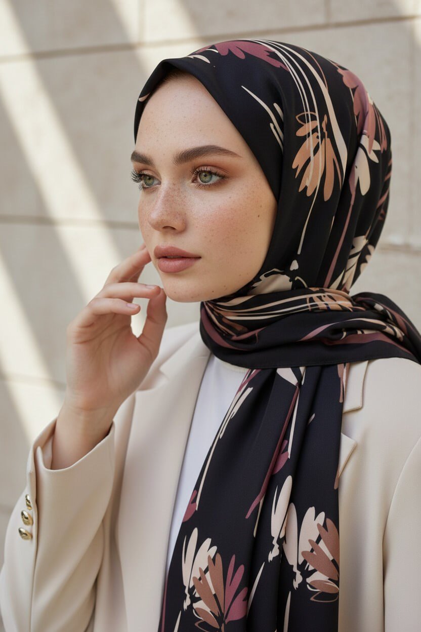 KREP ÇİÇEK DESENLİ GÜL KURUSU RENKLİ 75X195 KIRIŞMAZ ŞAL