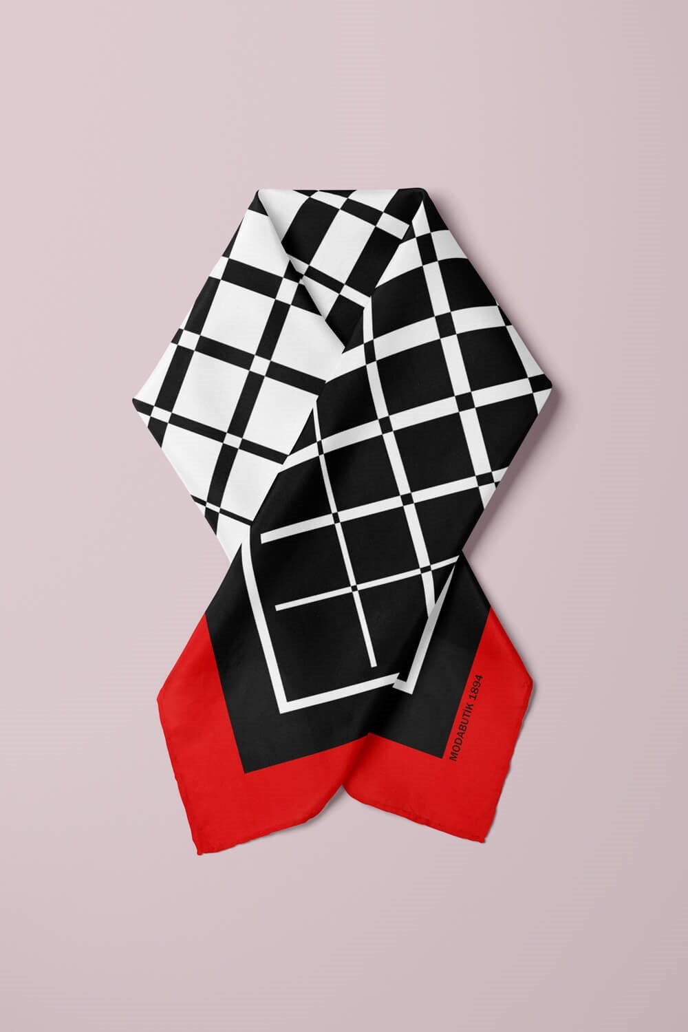 Violla Z47 Kadın Siyah Beyaz Kare Desenli 50x50 Bandana