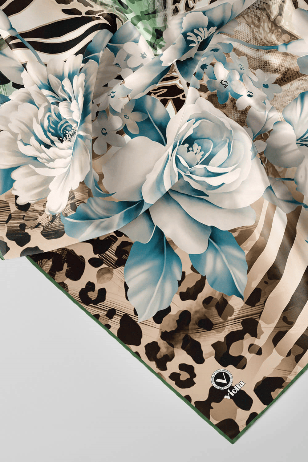 Twill Renkli Şerit Desenli Mint Yeşili - Bej Renkli 90x90 Eşarp (İpek İçermez) Kenar Dikiş Şekli El Dikişli