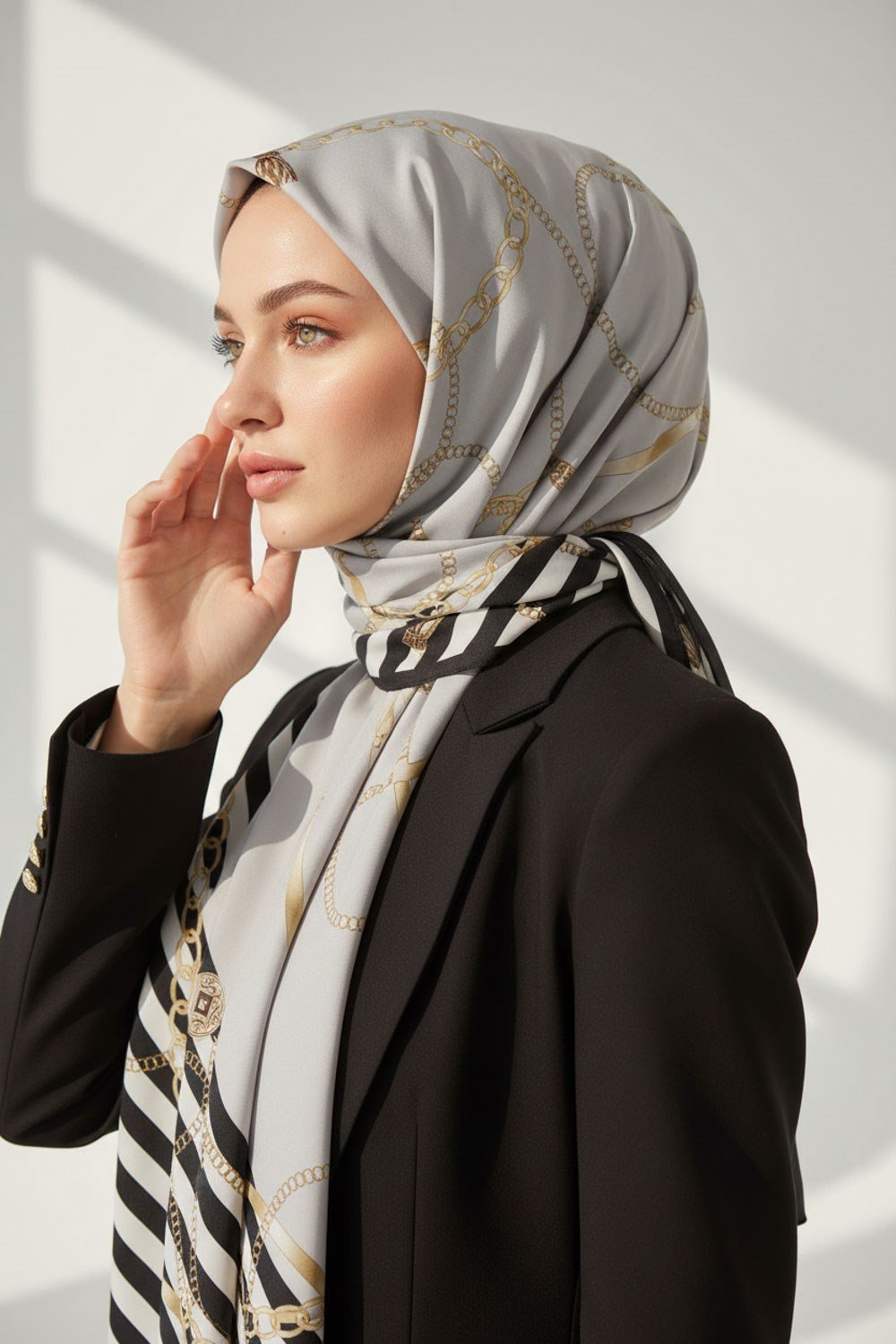KREP ÇİZGİLİ DESENLİ GRİ RENKLİ 75X195 KIRIŞMAZ ŞAL