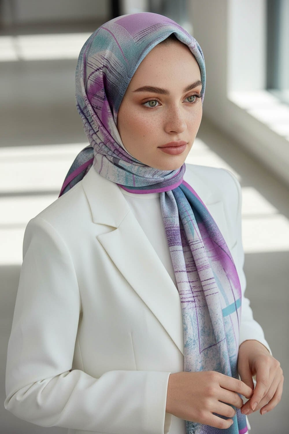 KREP GEOMETRİK DESENLİ PEMBE RENKLİ 75X195 KIRIŞMAZ ŞAL